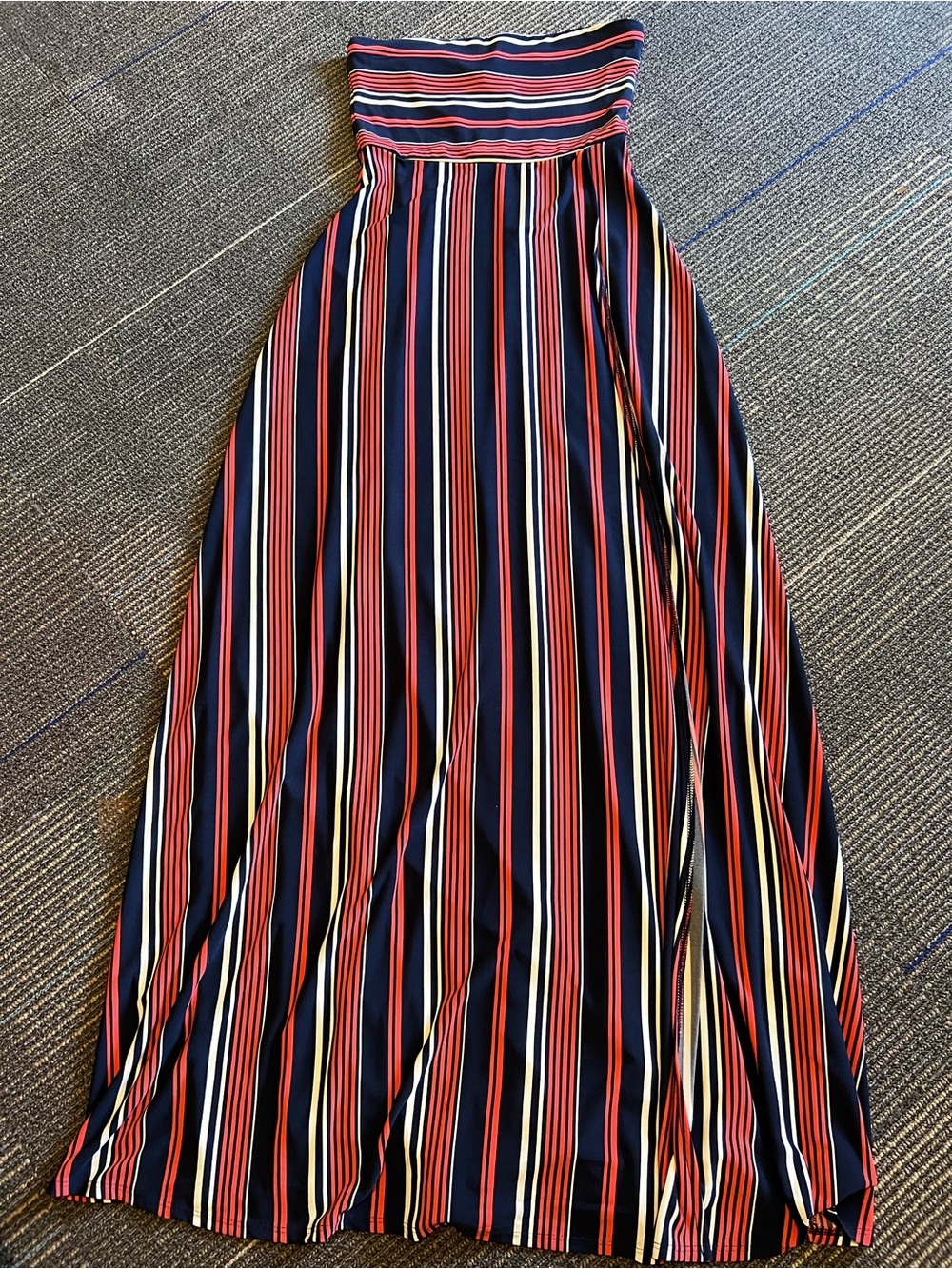 Xhilaration Navy Maxi Skirt with Red, White & Yellow Stripes